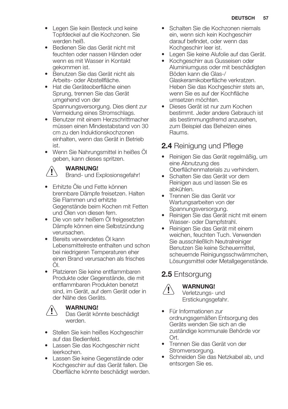 4 reinigung und pflege, 5 entsorgung | Electrolux EHH6340XOK User Manual | Page 57 / 72