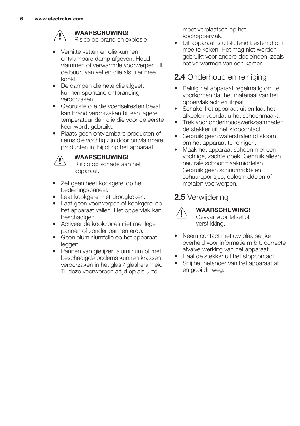 4 onderhoud en reiniging, 5 verwijdering | Electrolux EHH6340XOK User Manual | Page 6 / 72