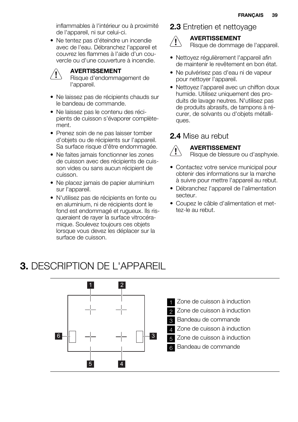Description de l'appareil, 3 entretien et nettoyage, 4 mise au rebut | Electrolux EHL7640FOK User Manual | Page 39 / 72