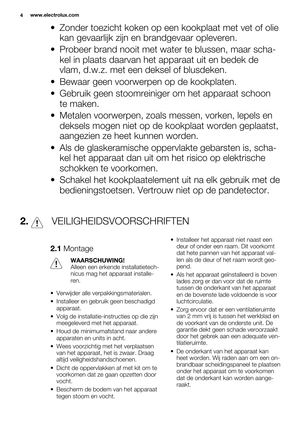 Veiligheidsvoorschriften | Electrolux EHL7640FOK User Manual | Page 4 / 72