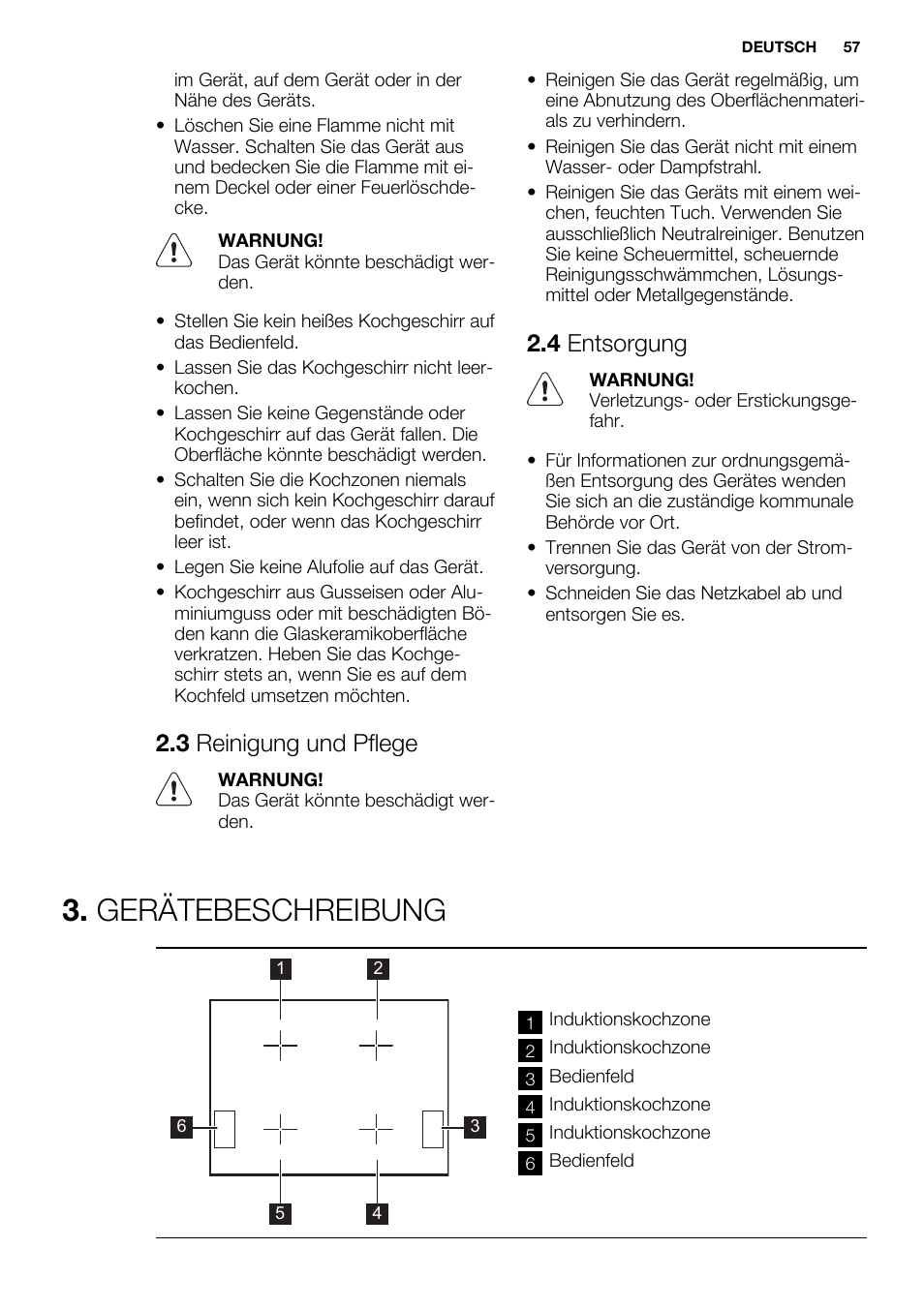 Gerätebeschreibung, 3 reinigung und pflege, 4 entsorgung | Electrolux EHL7640FOK User Manual | Page 57 / 72