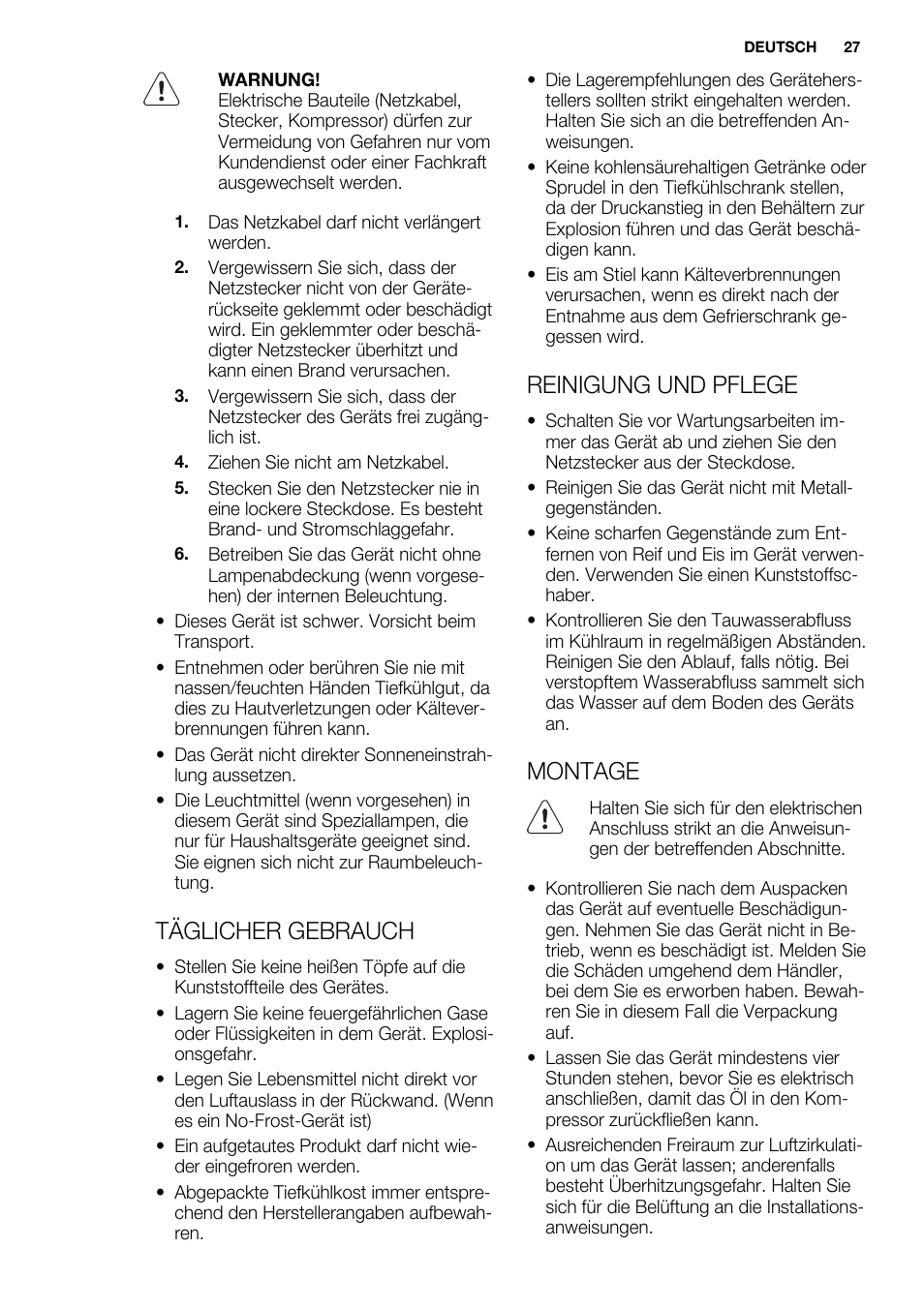 Täglicher gebrauch, Reinigung und pflege, Montage | Electrolux ENN2914AOW User Manual | Page 27 / 80