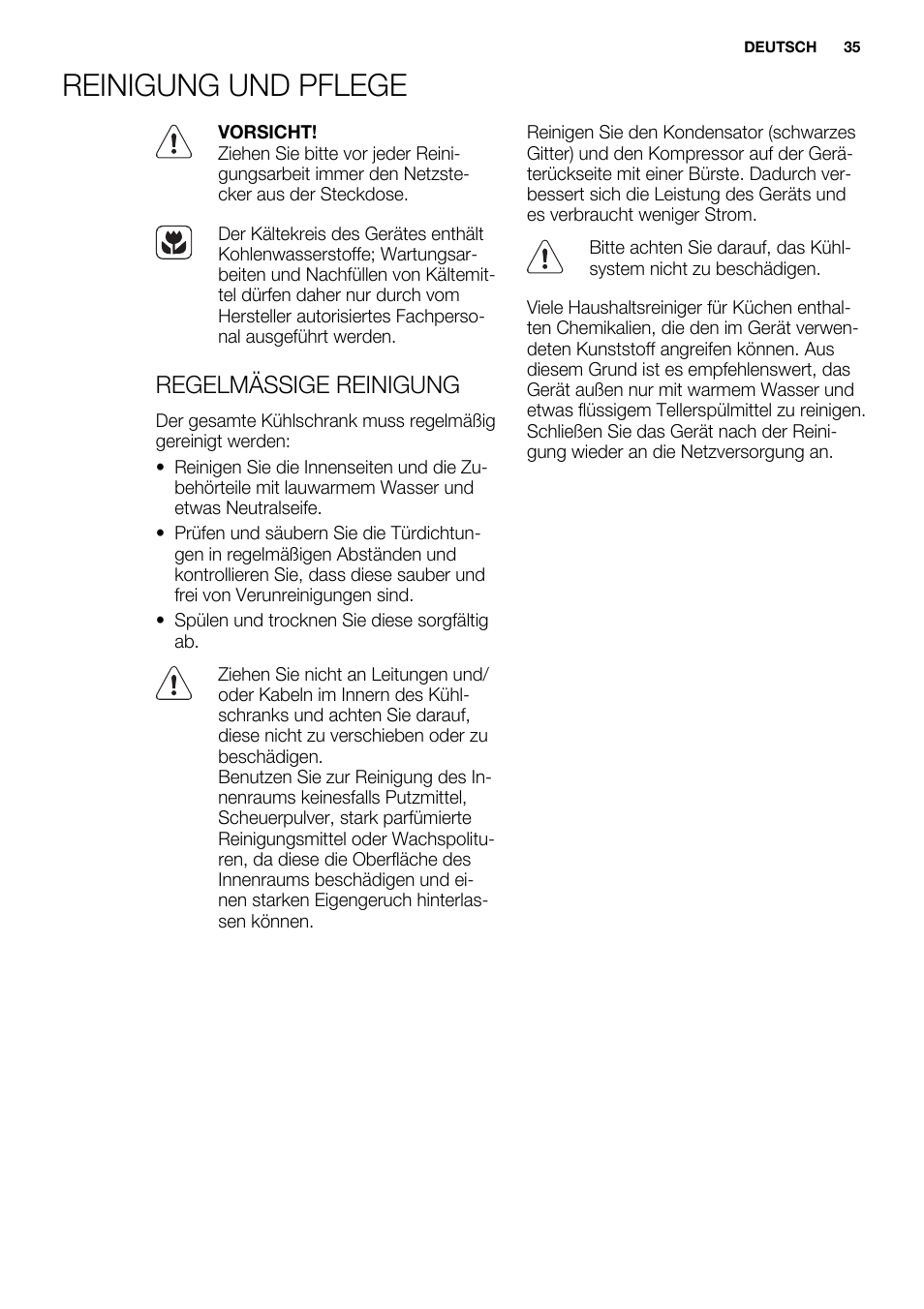 Reinigung und pflege, Regelmässige reinigung | Electrolux ENN2914AOW User Manual | Page 35 / 80