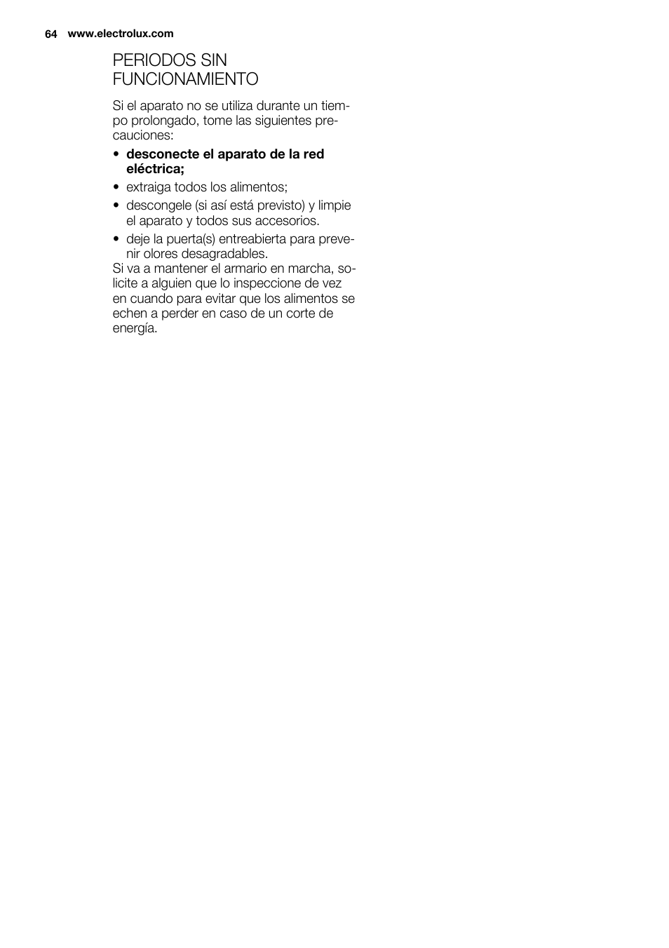 Periodos sin funcionamiento | Electrolux ENN2914AOW User Manual | Page 64 / 80