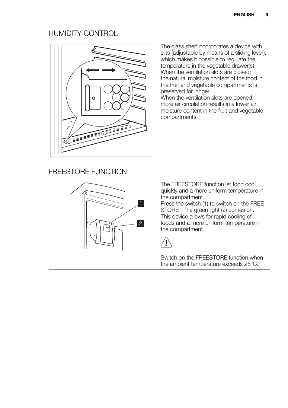 Humidity control, Freestore function | Electrolux ENN2914AOW User Manual | Page 9 / 80