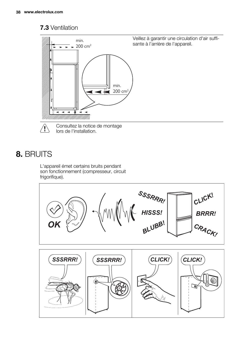 Bruits | Electrolux ERN2314AOW User Manual | Page 38 / 56