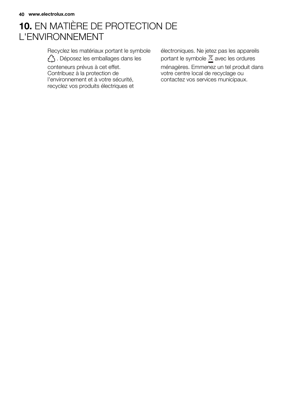 En matière de protection de l'environnement | Electrolux ERN2314AOW User Manual | Page 40 / 56
