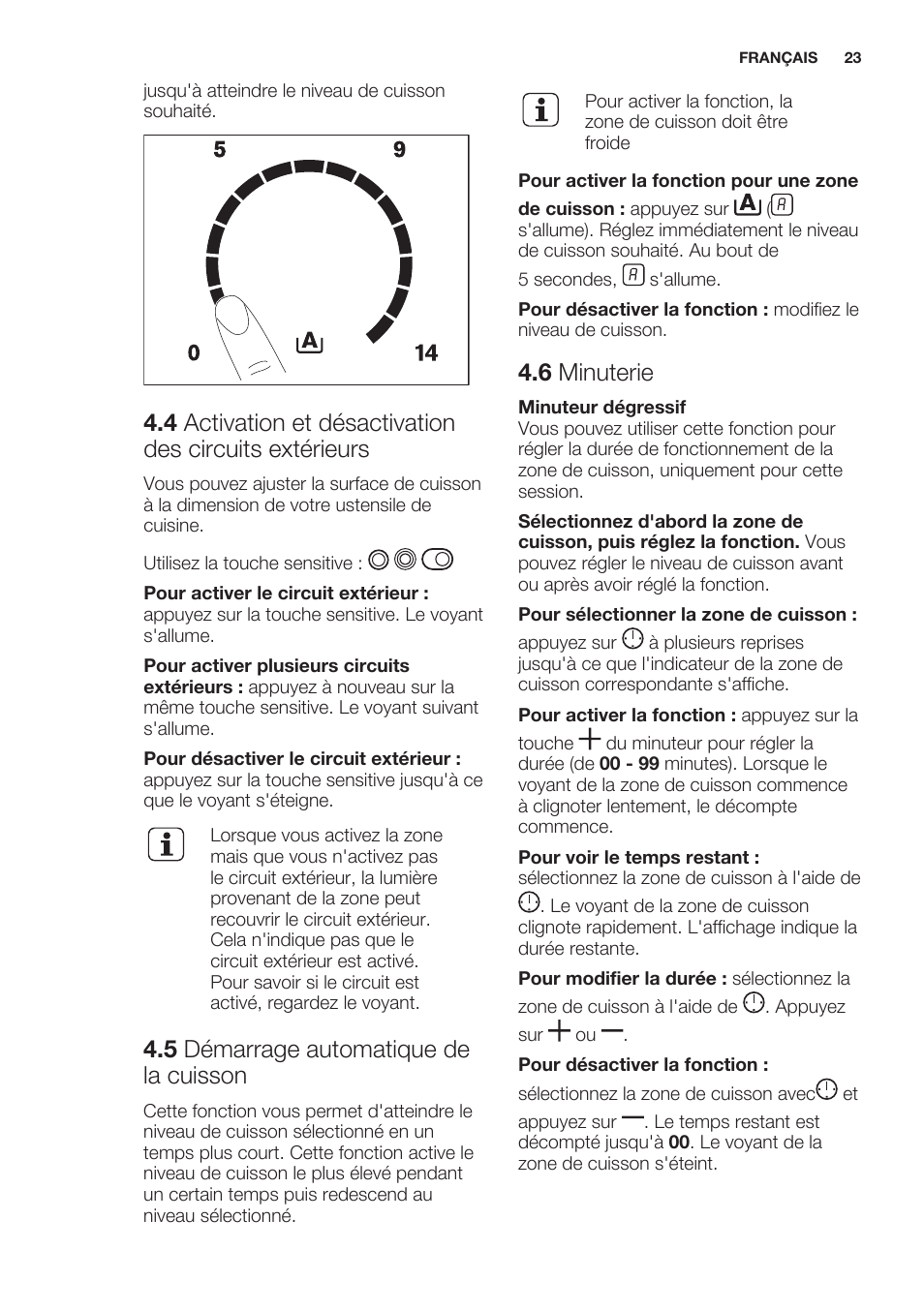 5 démarrage automatique de la cuisson, 6 minuterie | Electrolux EHF6747FOK User Manual | Page 23 / 64