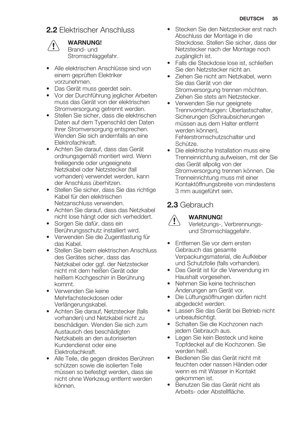 2 elektrischer anschluss, 3 gebrauch | Electrolux EHF6747FOK User Manual | Page 35 / 64