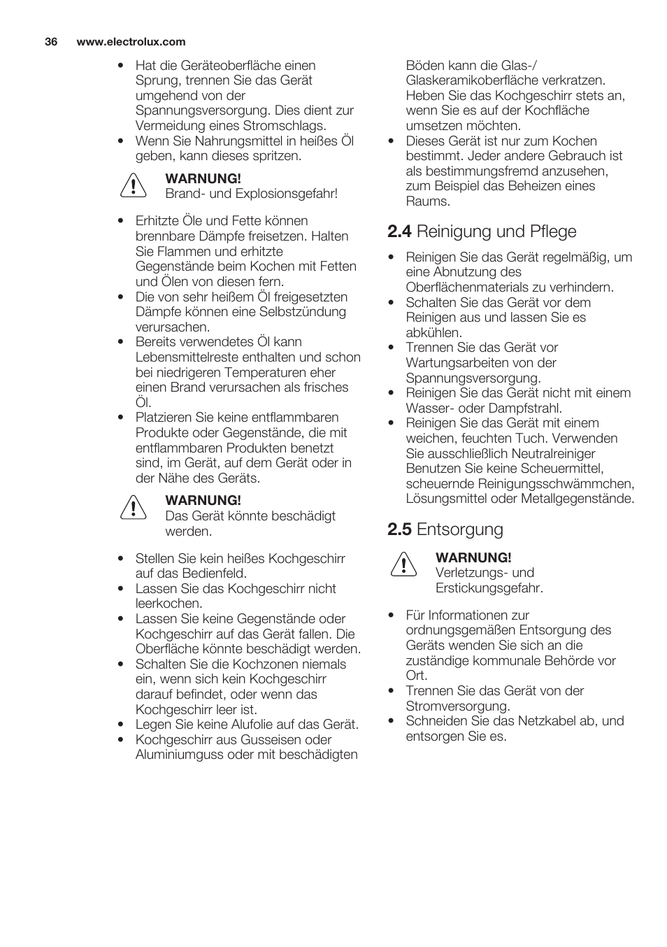 4 reinigung und pflege, 5 entsorgung, Gerätebeschreibung | Electrolux EHF6747FOK User Manual | Page 36 / 64