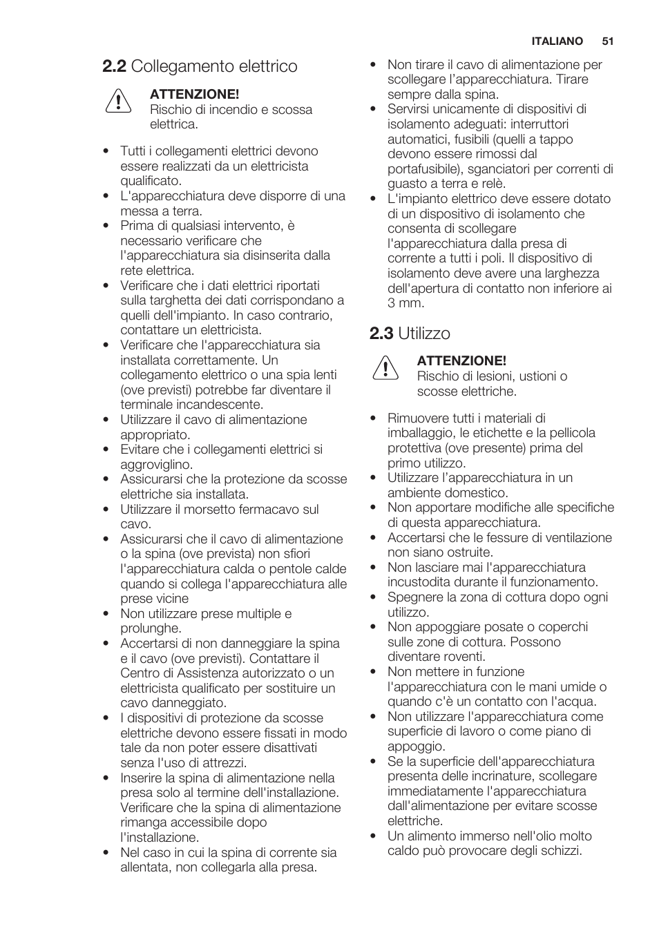 2 collegamento elettrico, 3 utilizzo | Electrolux EHF6747FOK User Manual | Page 51 / 64