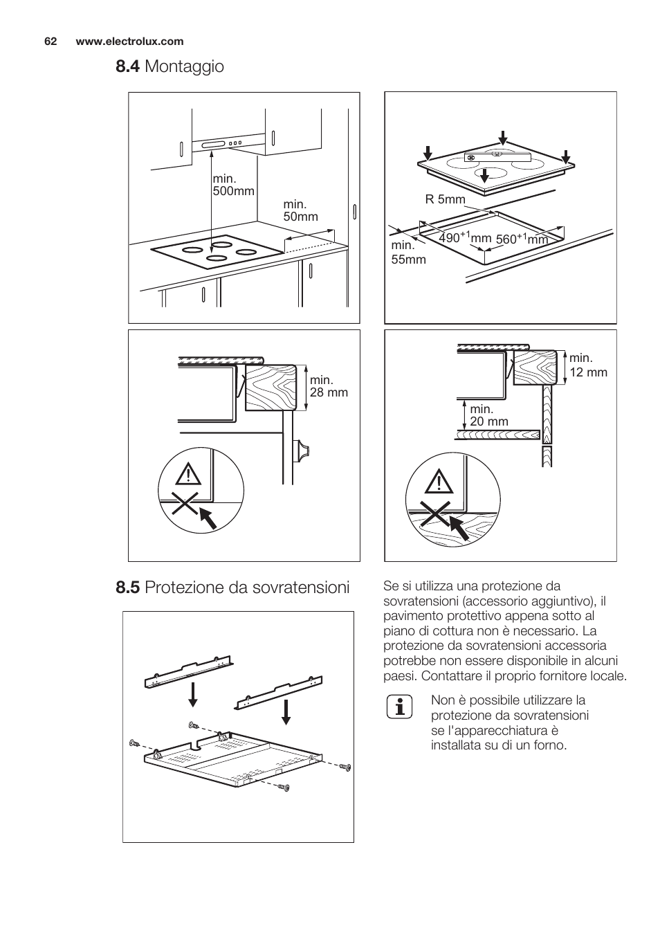 4 montaggio, 5 protezione da sovratensioni, Dati tecnici | Electrolux EHF6747FOK User Manual | Page 62 / 64