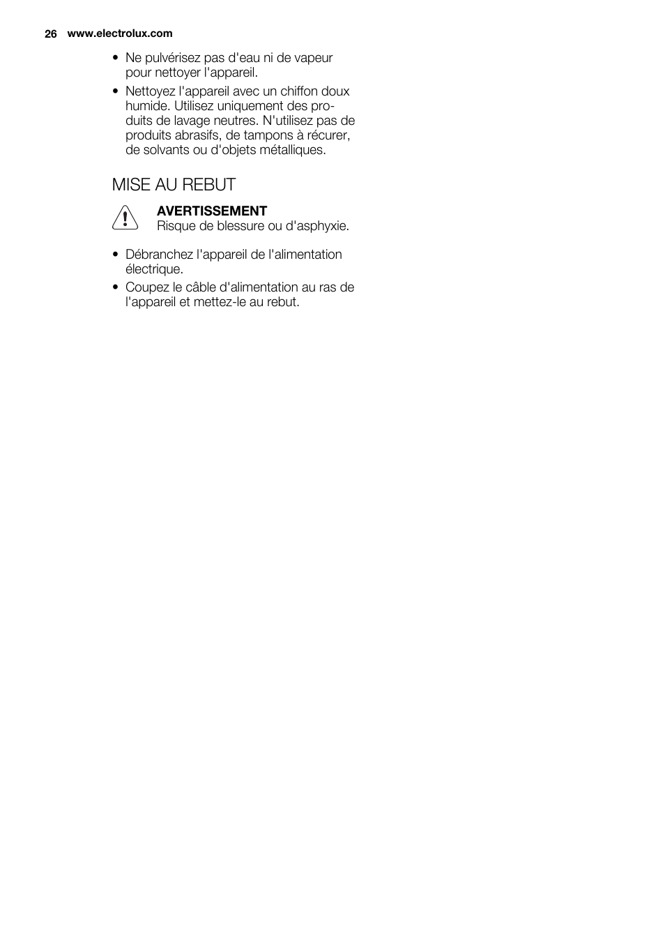 Mise au rebut | Electrolux EQL4520BOG User Manual | Page 26 / 84