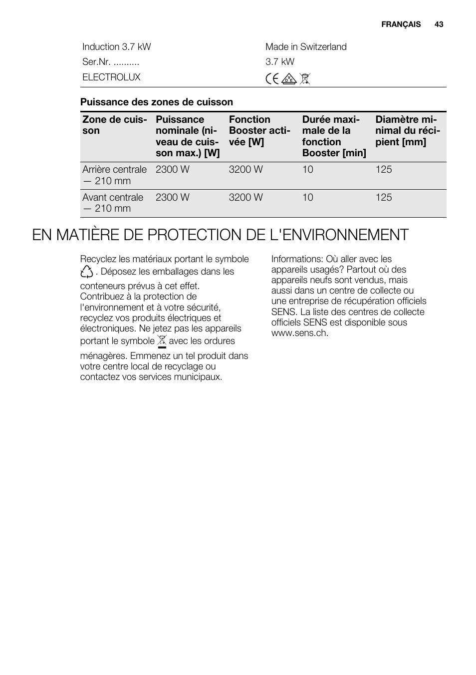 En matière de protection de l'environnement | Electrolux EQL4520BOG User Manual | Page 43 / 84