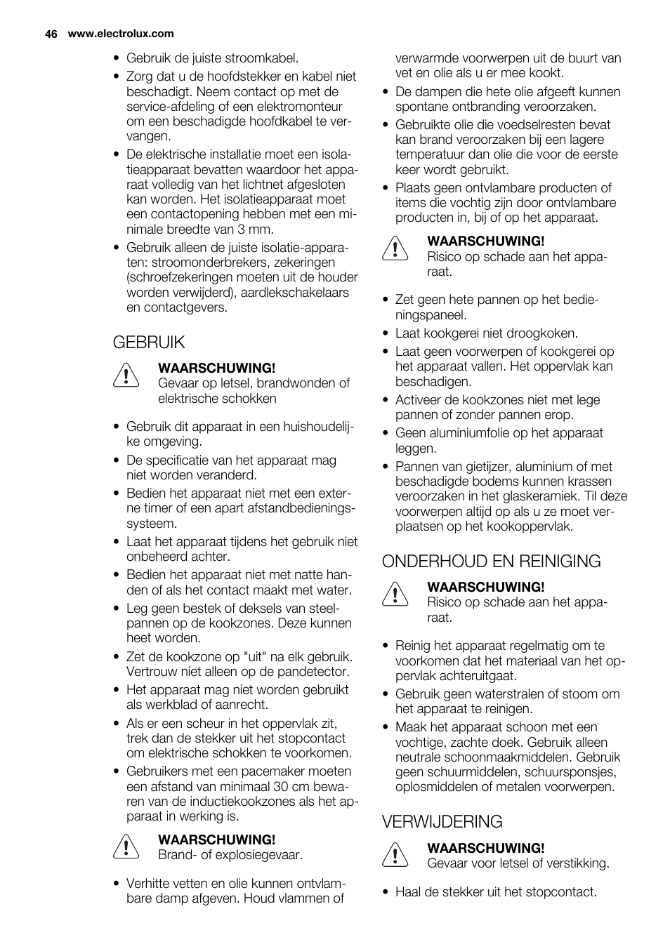 Gebruik, Onderhoud en reiniging, Verwijdering | Electrolux EQL4520BOG User Manual | Page 46 / 84