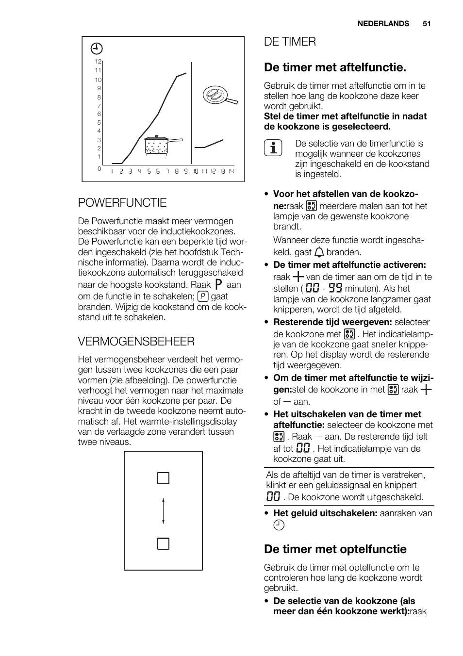 Powerfunctie, Vermogensbeheer, De timer de timer met aftelfunctie | De timer met optelfunctie | Electrolux EQL4520BOG User Manual | Page 51 / 84