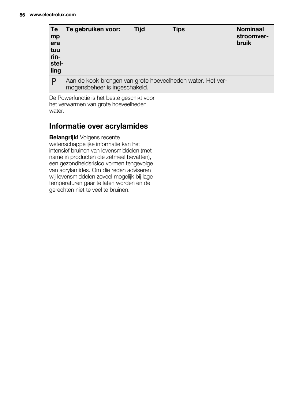 Informatie over acrylamides | Electrolux EQL4520BOG User Manual | Page 56 / 84