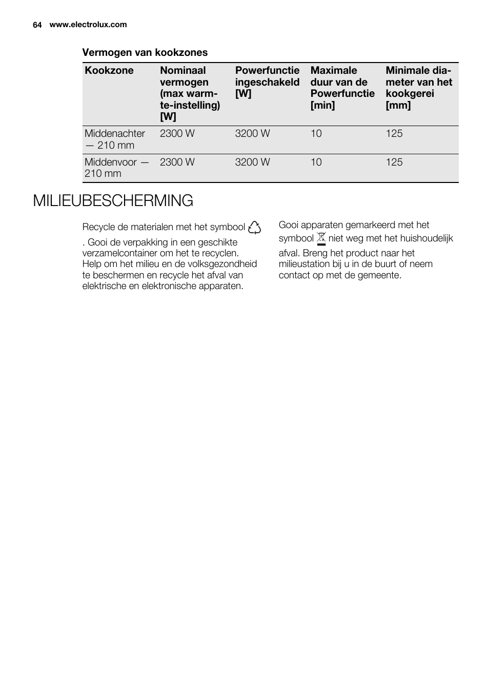 Milieubescherming | Electrolux EQL4520BOG User Manual | Page 64 / 84