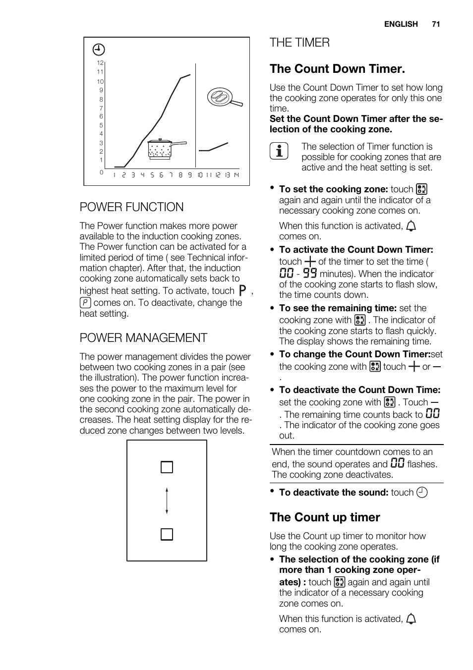 Power function, Power management, The timer the count down timer | The count up timer | Electrolux EQL4520BOG User Manual | Page 71 / 84