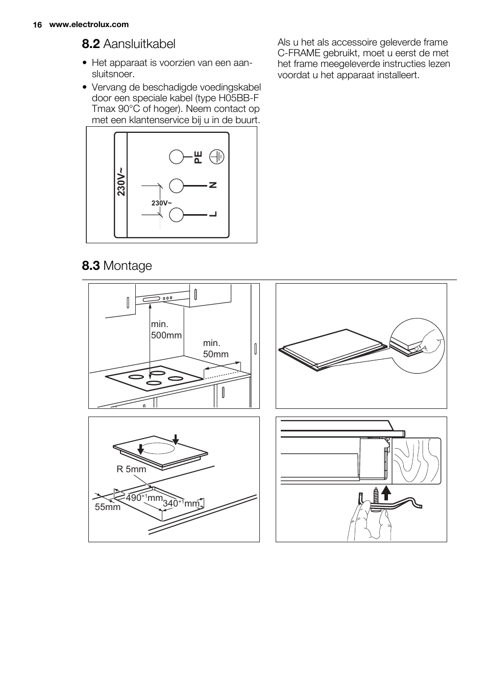 2 aansluitkabel, 3 montage | Electrolux EQT4520BOG User Manual | Page 16 / 76