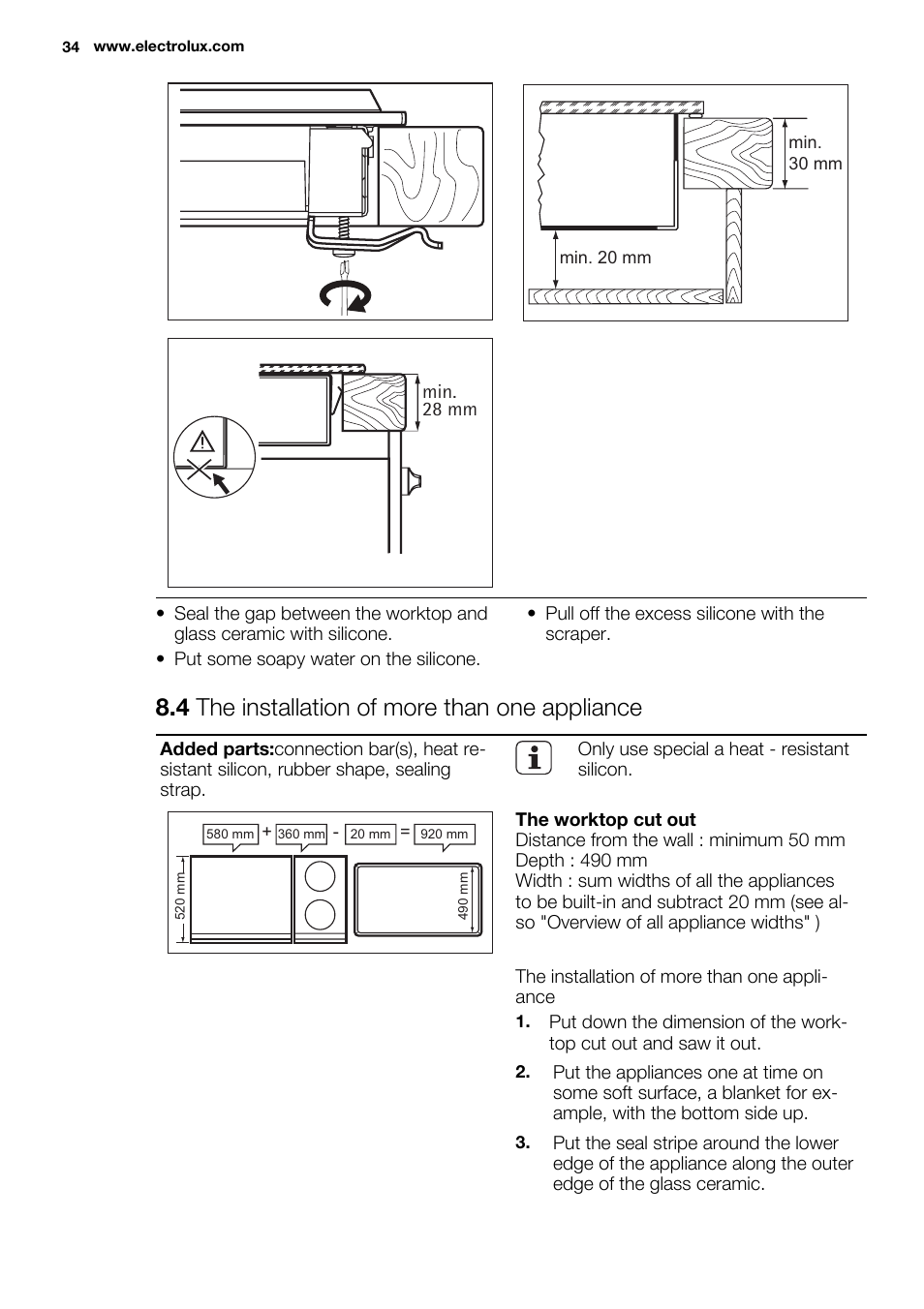 4 the installation of more than one appliance | Electrolux EQT4520BOG User Manual | Page 34 / 76