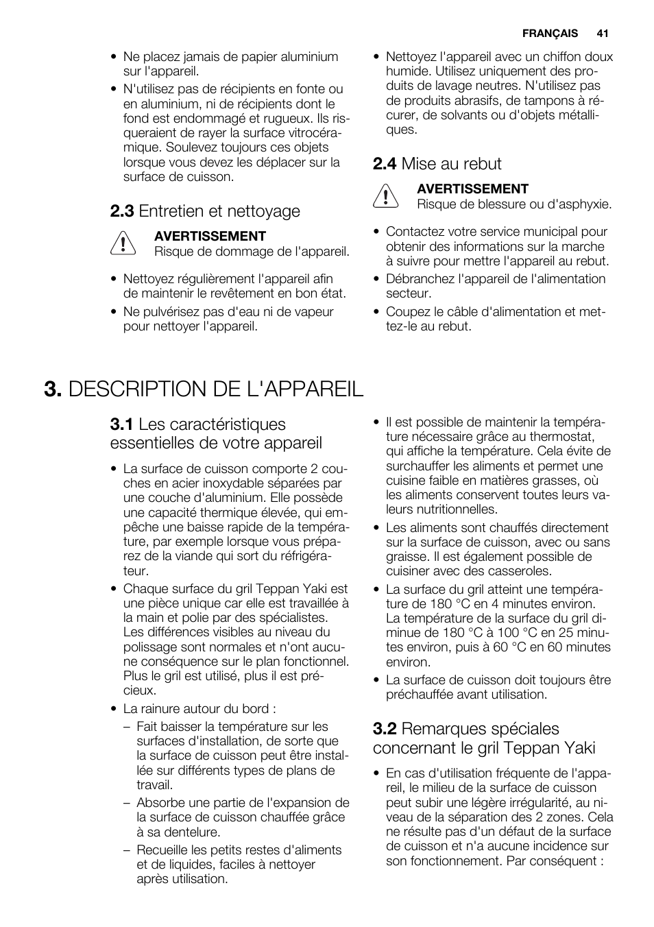 Description de l'appareil, 3 entretien et nettoyage, 4 mise au rebut | Electrolux EQT4520BOG User Manual | Page 41 / 76