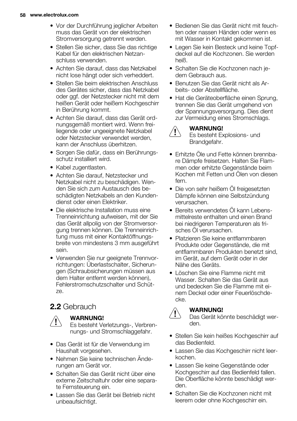 2 gebrauch | Electrolux EQT4520BOG User Manual | Page 58 / 76