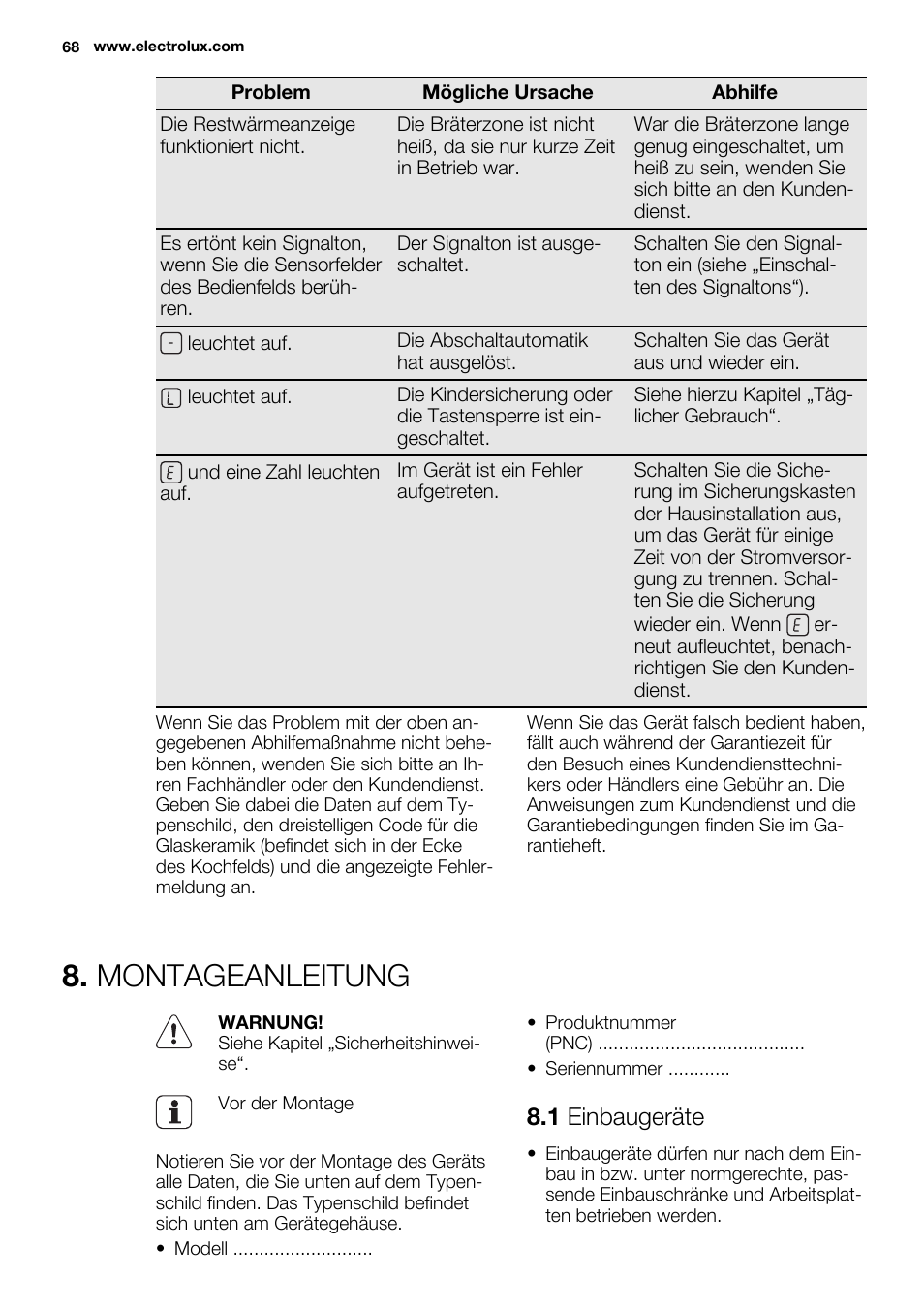 Montageanleitung, 1 einbaugeräte | Electrolux EQT4520BOG User Manual | Page 68 / 76