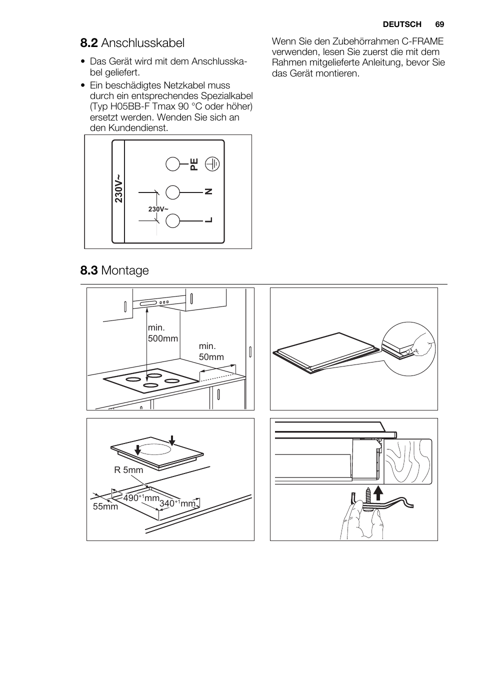 2 anschlusskabel, 3 montage | Electrolux EQT4520BOG User Manual | Page 69 / 76