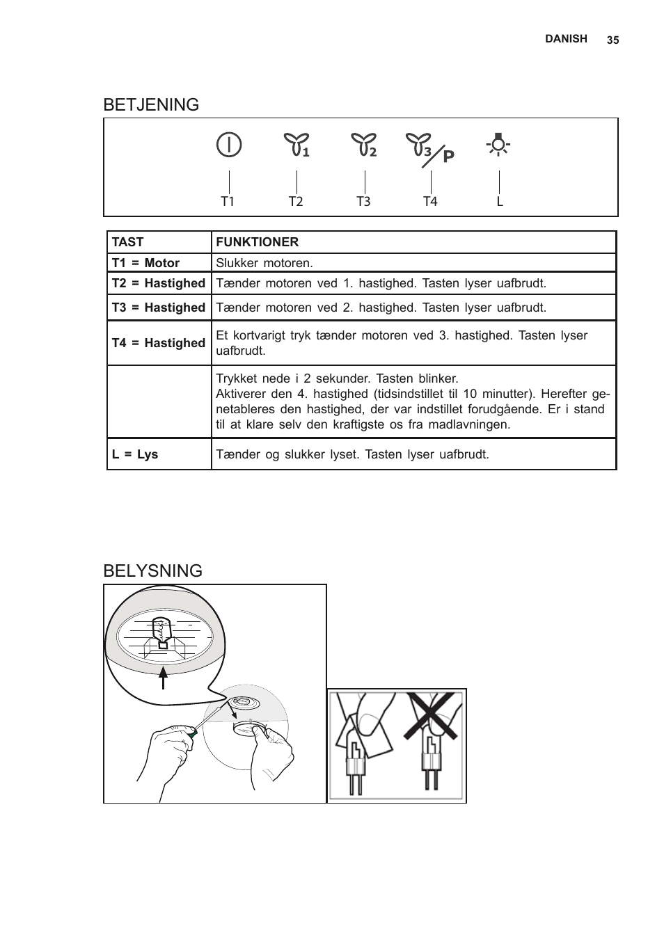 Betjening belysning | Electrolux EFL90566OX User Manual | Page 35 / 56