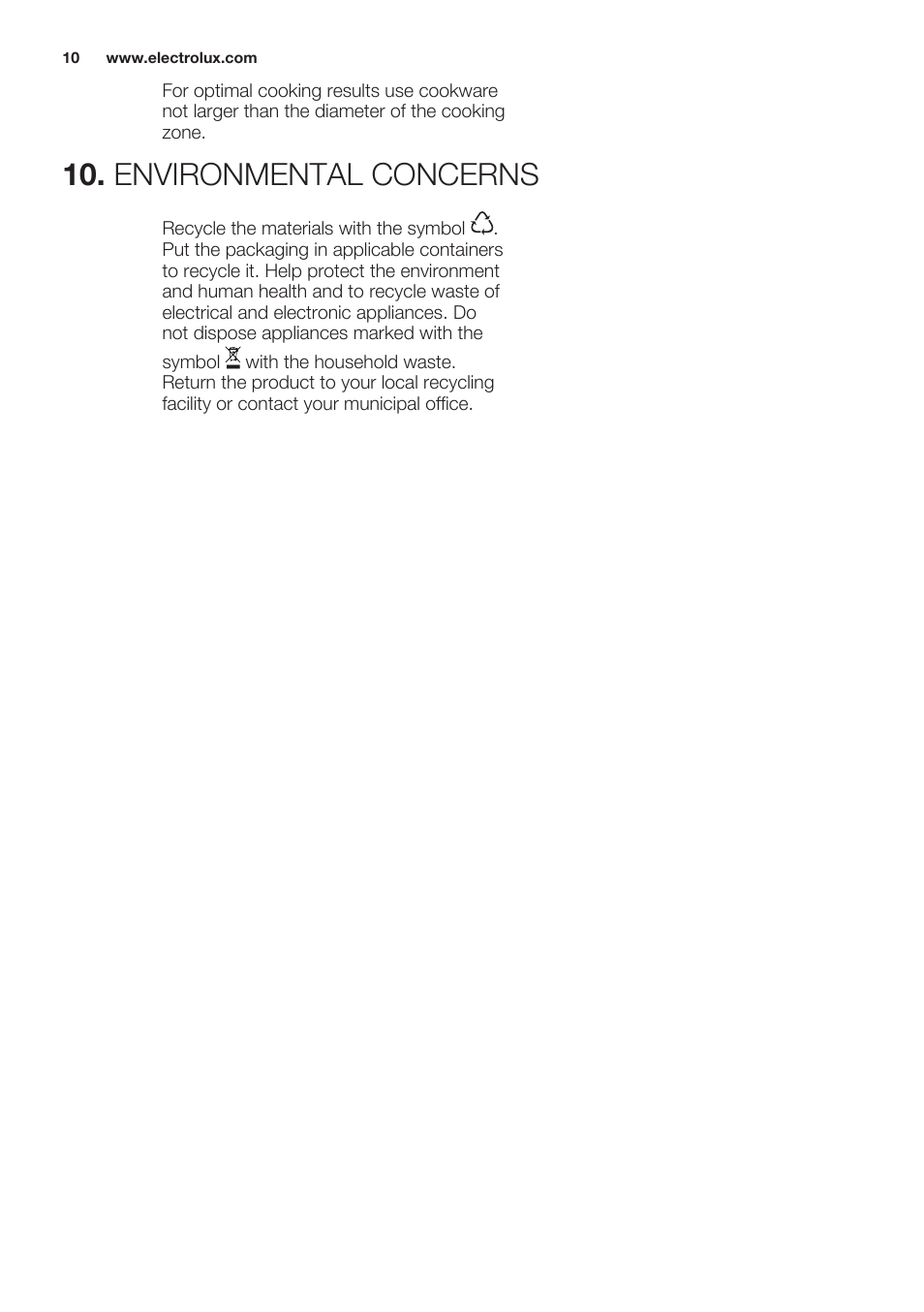 Environmental concerns | Electrolux EHS3920HOX User Manual | Page 10 / 44