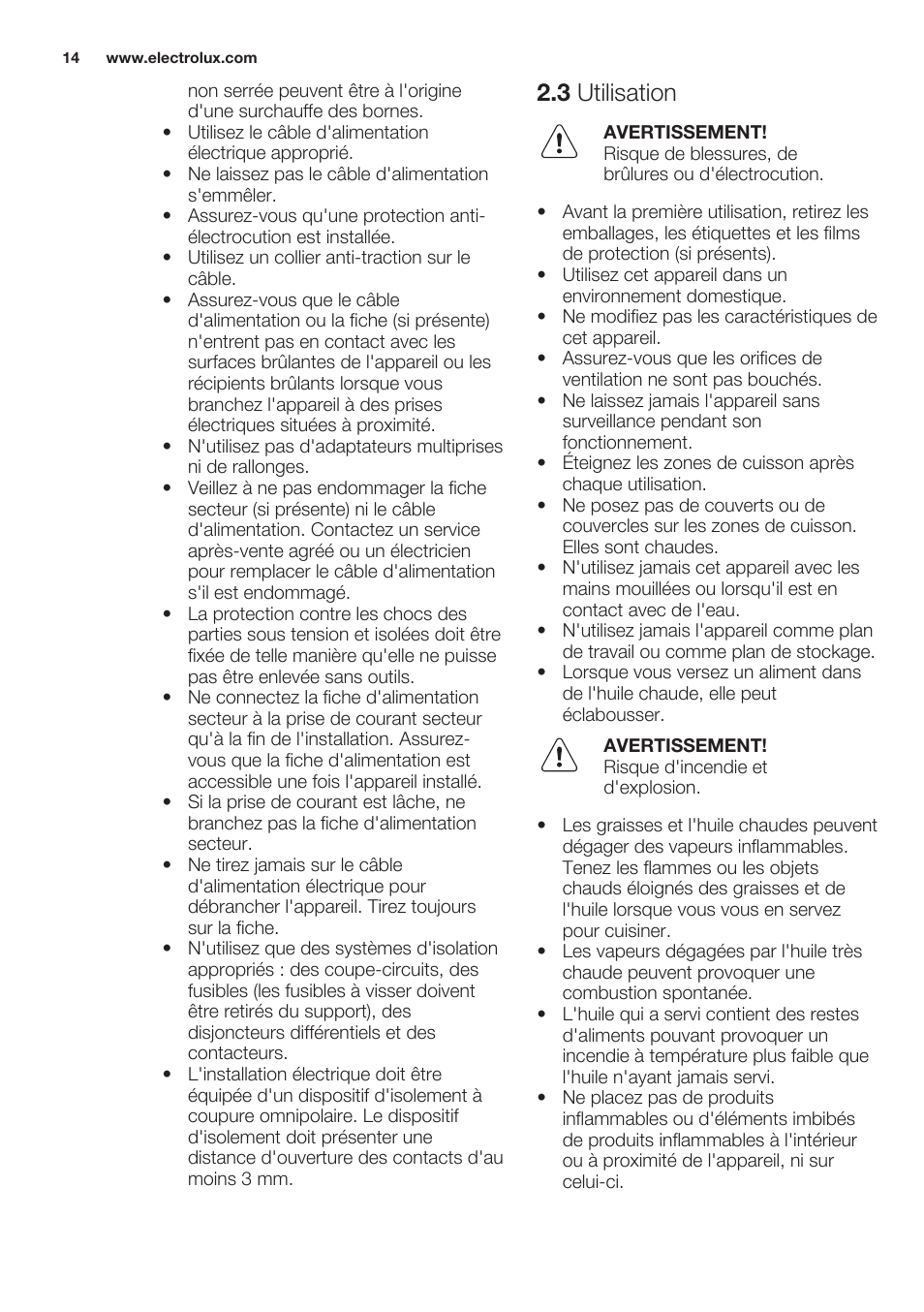 3 utilisation | Electrolux EHS3920HOX User Manual | Page 14 / 44