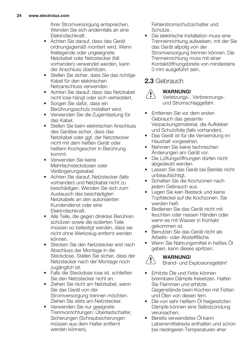3 gebrauch | Electrolux EHS3920HOX User Manual | Page 24 / 44