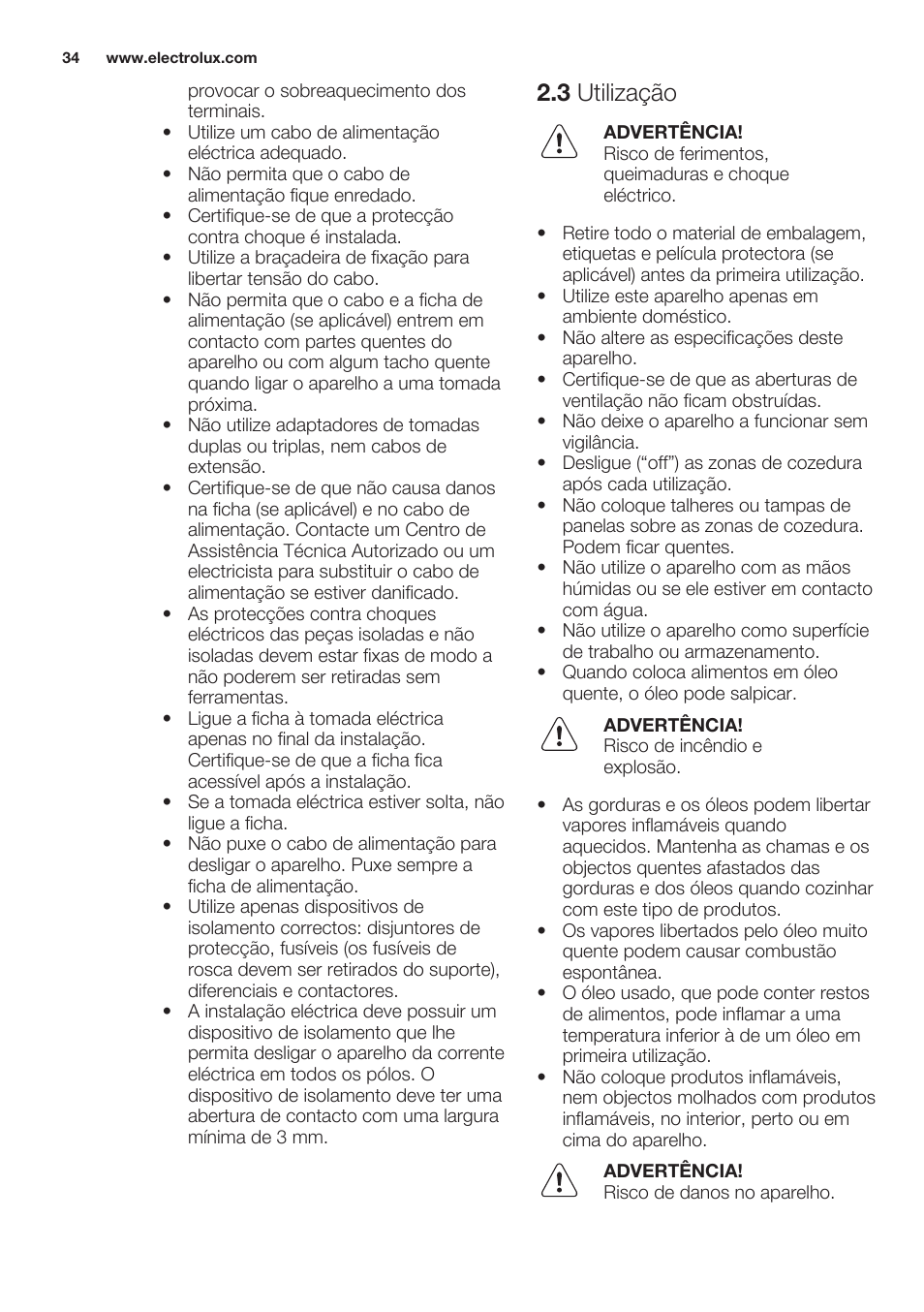 3 utilização | Electrolux EHS3920HOX User Manual | Page 34 / 44