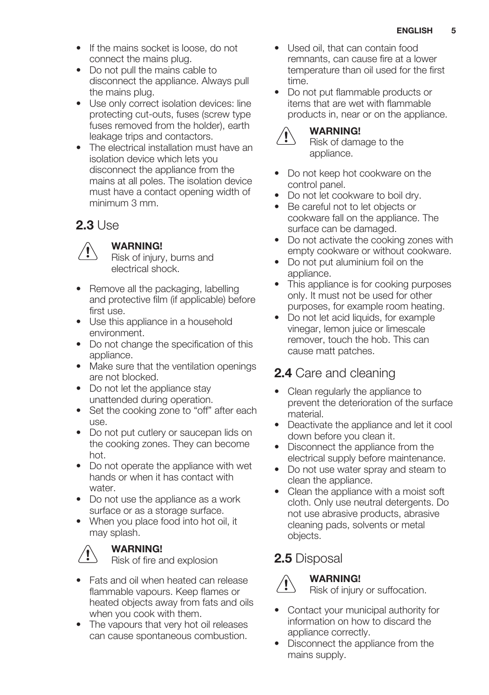 3 use, 4 care and cleaning, 5 disposal | Electrolux EHS3920HOX User Manual | Page 5 / 44