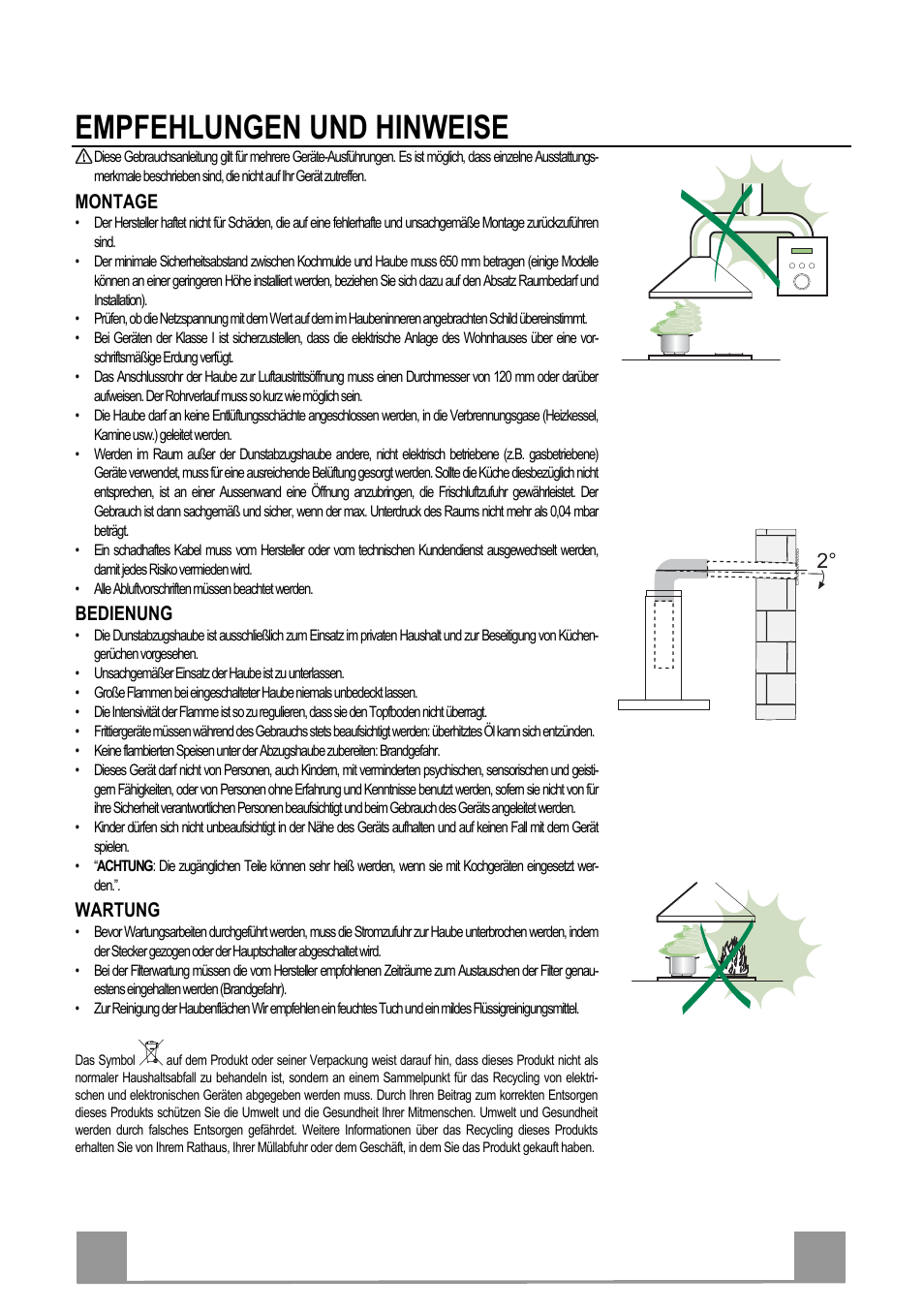 Empfehlungen und hinweise, De 1 16, Montage | Bedienung, Wartung | Electrolux EFP60241X User Manual | Page 16 / 48