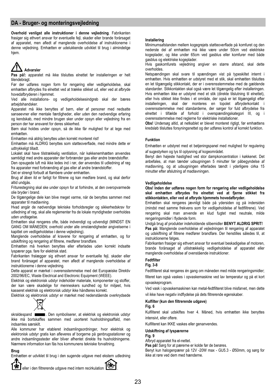 Da - bruger- og monteringsvejledning | Electrolux EFG50250S User Manual | Page 23 / 40