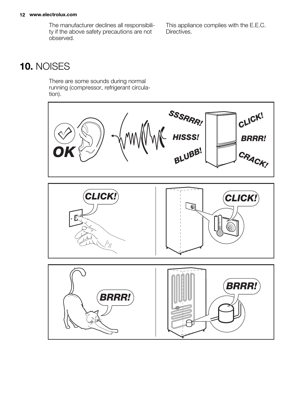 Noises, Brrr, Click | Electrolux ERY1401AOW User Manual | Page 12 / 60