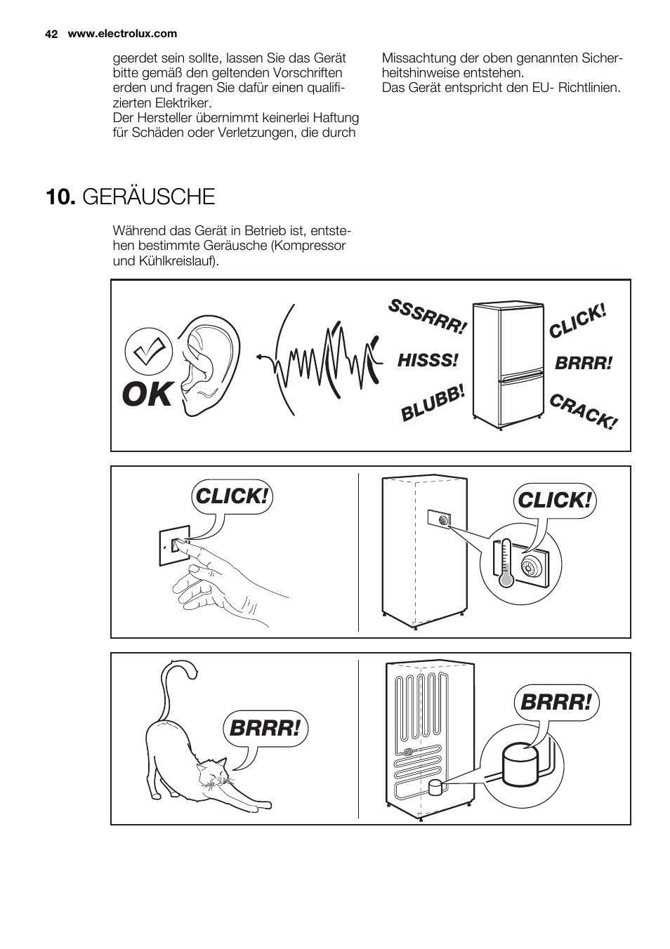 Geräusche, Brrr, Click | Electrolux ERY1401AOW User Manual | Page 42 / 60