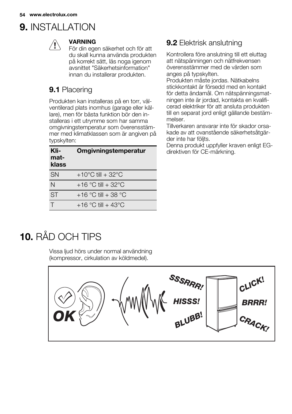 Installation, Råd och tips | Electrolux ERY1401AOW User Manual | Page 54 / 60