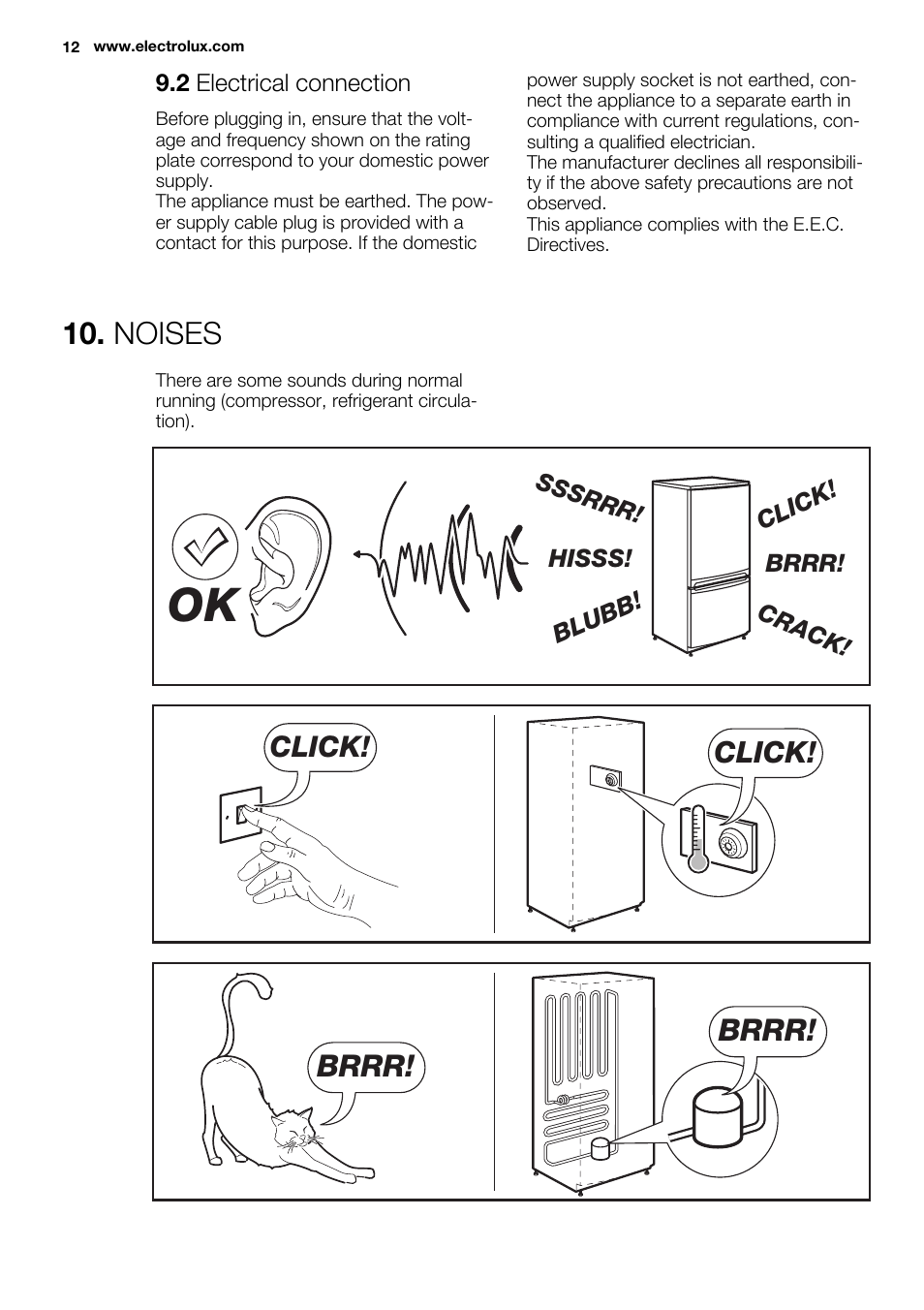 Noises, Brrr, Click | Electrolux ERG1401FOW User Manual | Page 12 / 44