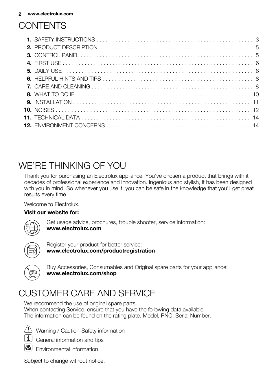 Electrolux ERG1401FOW User Manual | Page 2 / 44