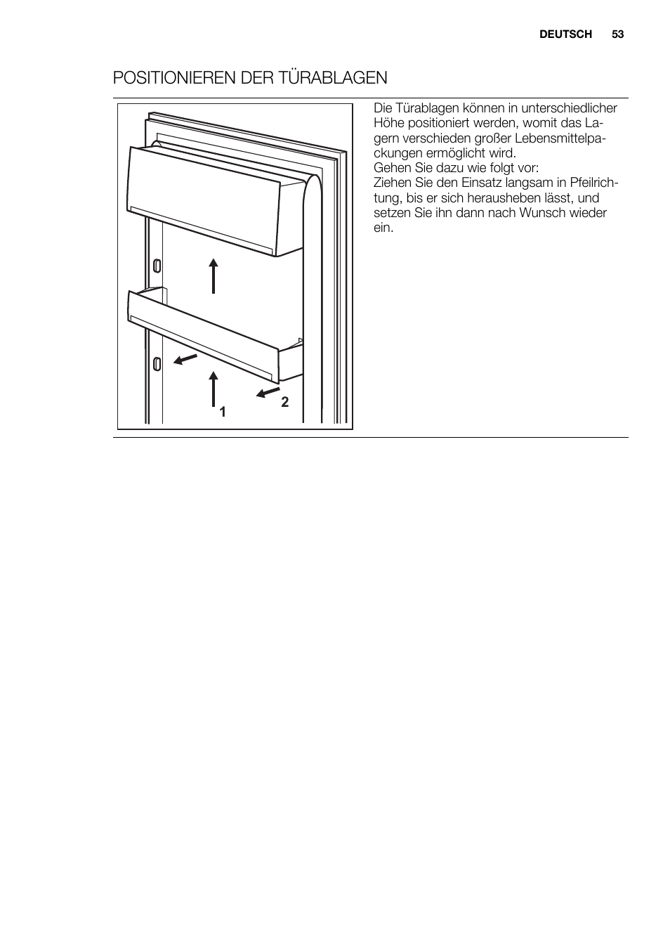 Positionieren der türablagen | Electrolux EJN2301AOW User Manual | Page 53 / 96