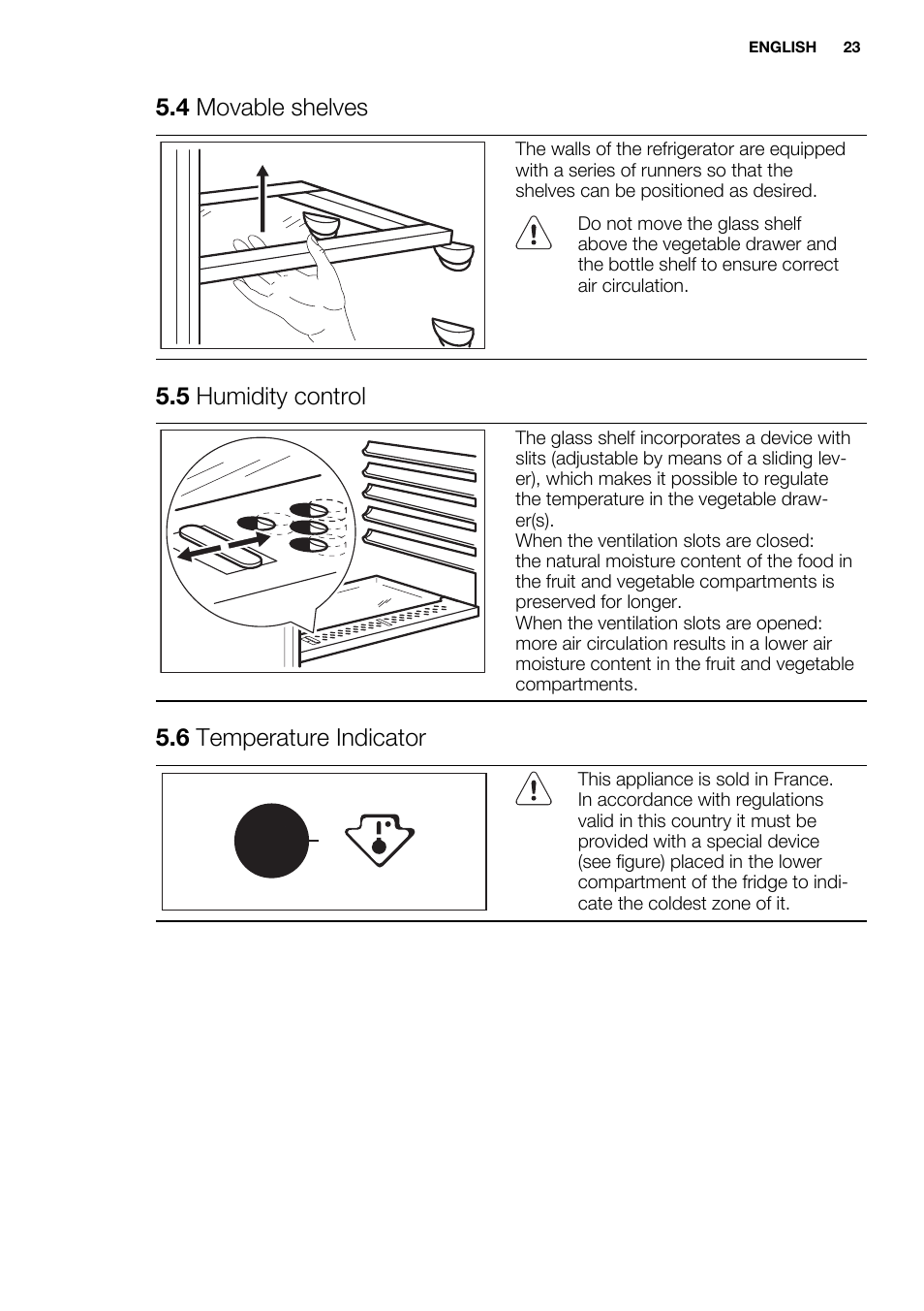 4 movable shelves, 5 humidity control, 6 temperature indicator | Electrolux ERN1300FEW User Manual | Page 23 / 68