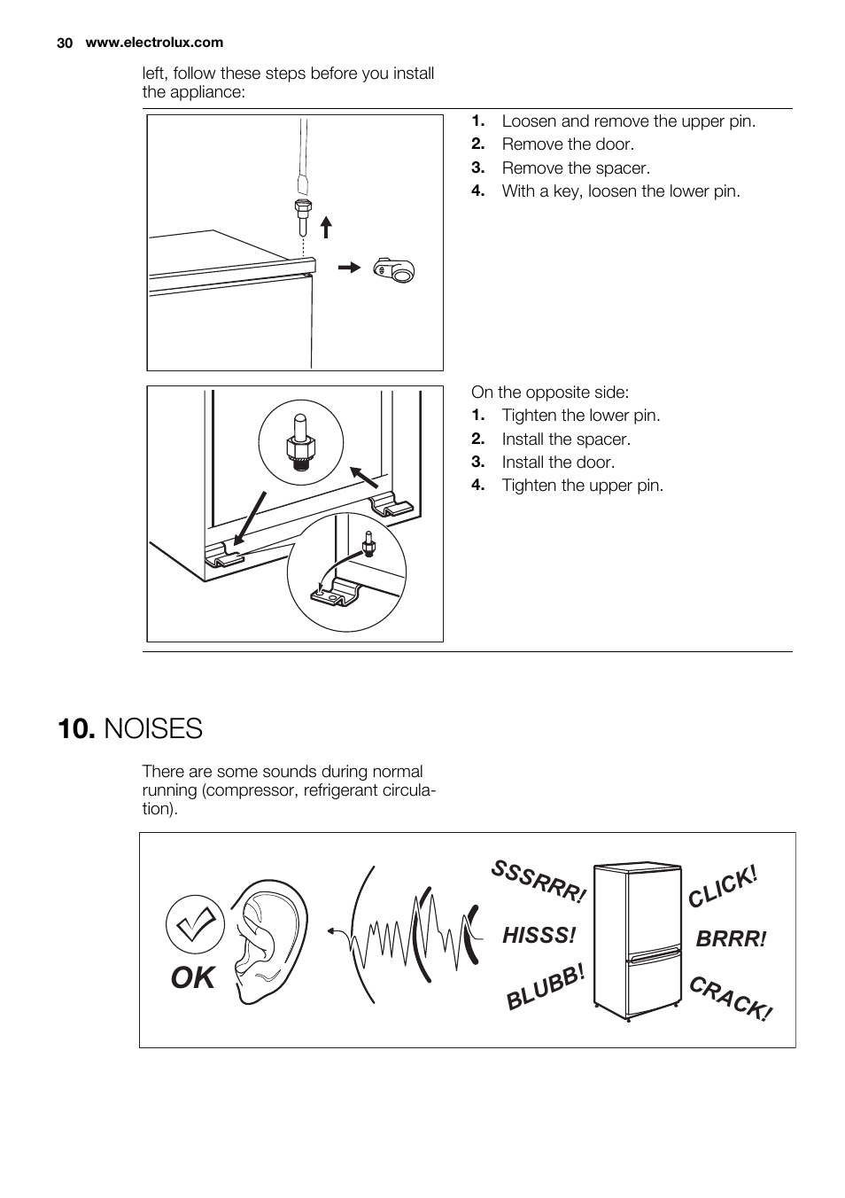 Noises | Electrolux ERN1300FEW User Manual | Page 30 / 68