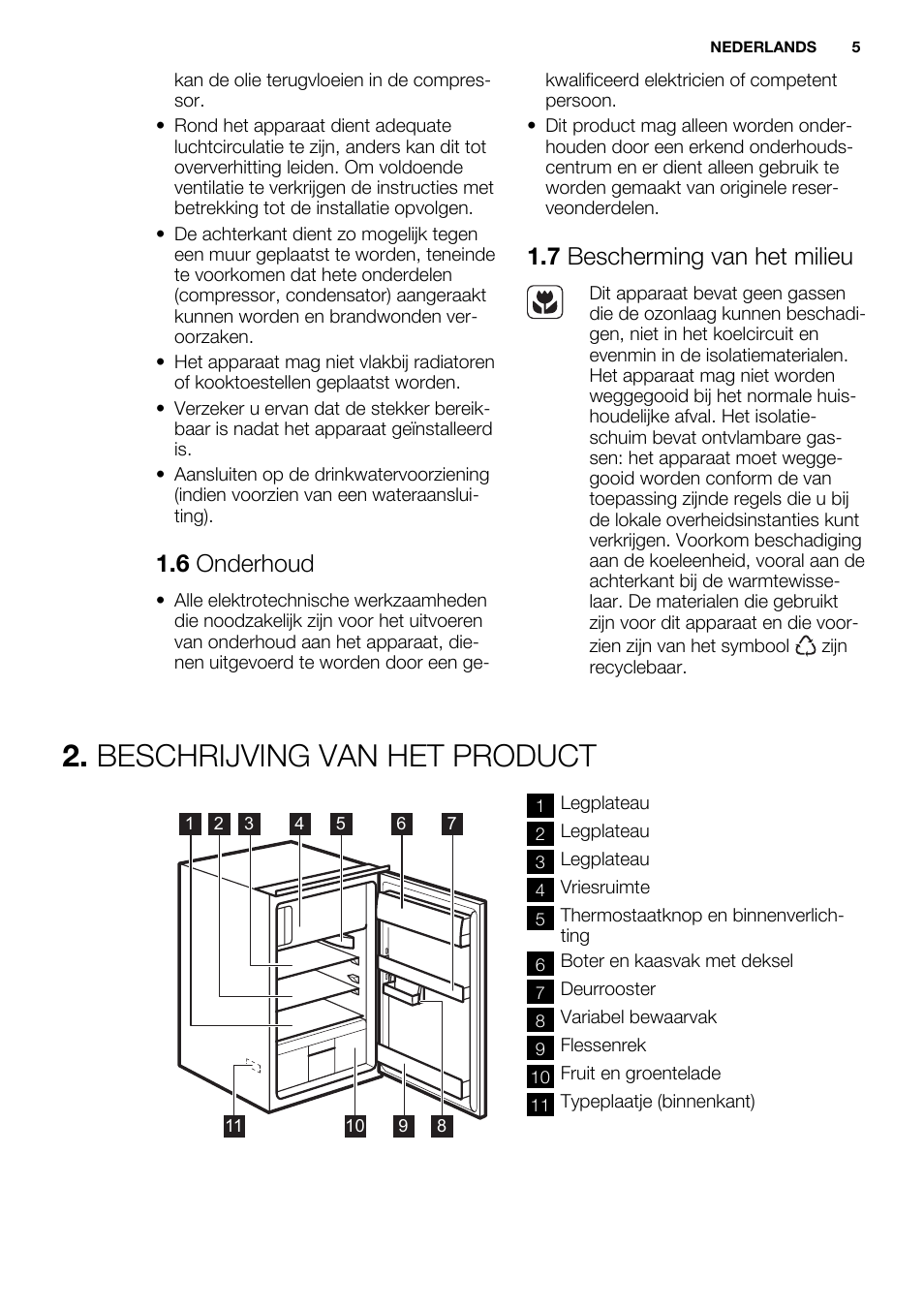 Beschrijving van het product, 6 onderhoud, 7 bescherming van het milieu | Electrolux ERN1300FEW User Manual | Page 5 / 68