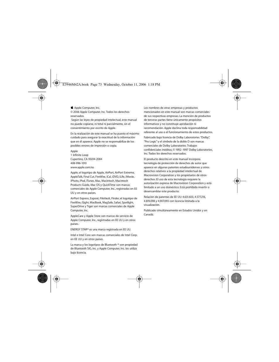 Apple MacBook (13 pulgadas, finales de 2006) User Manual | Page 73 / 76