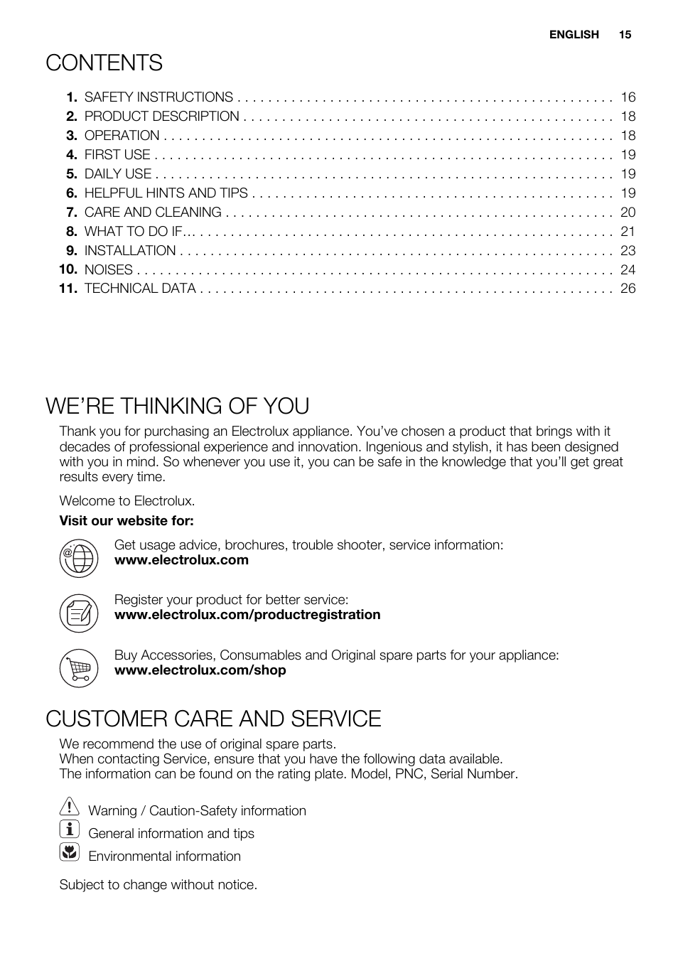 Electrolux ERN1400AEW User Manual | Page 15 / 60