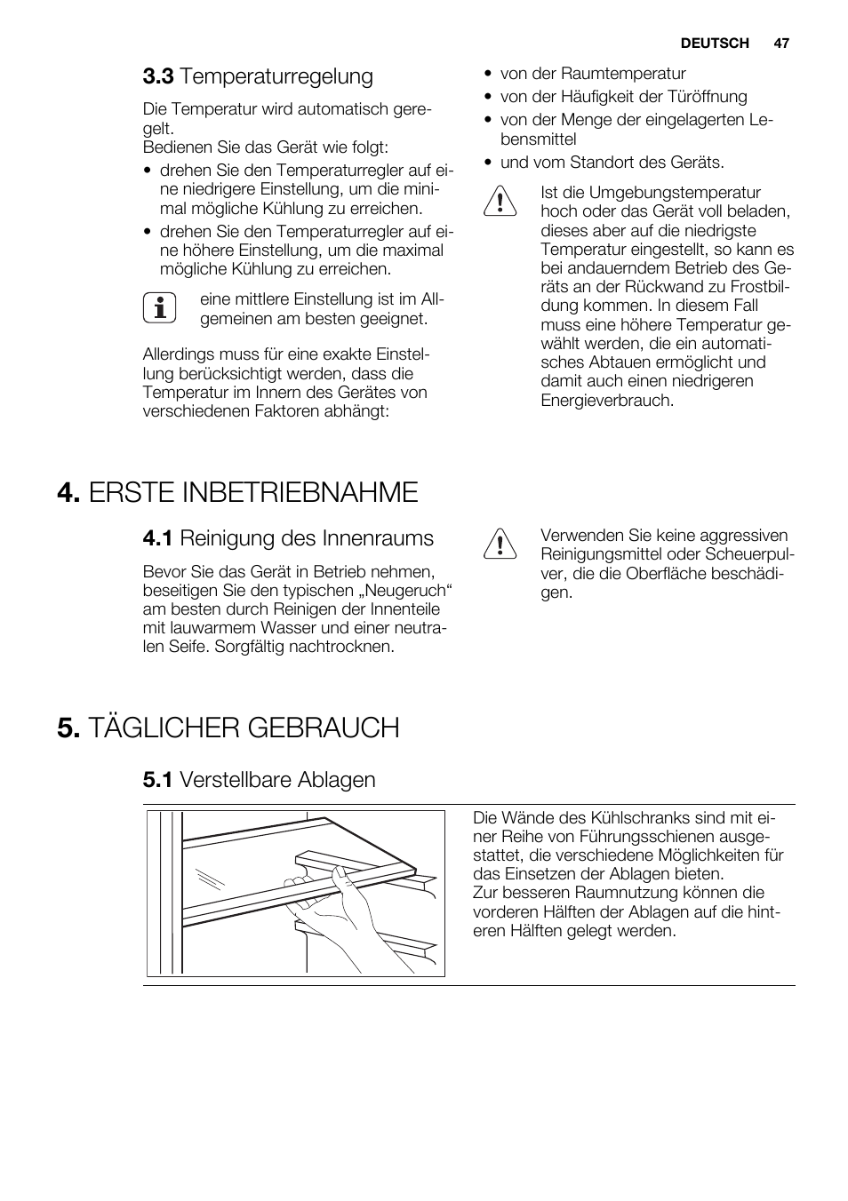 Erste inbetriebnahme, Täglicher gebrauch | Electrolux ERN1400AEW User Manual | Page 47 / 60