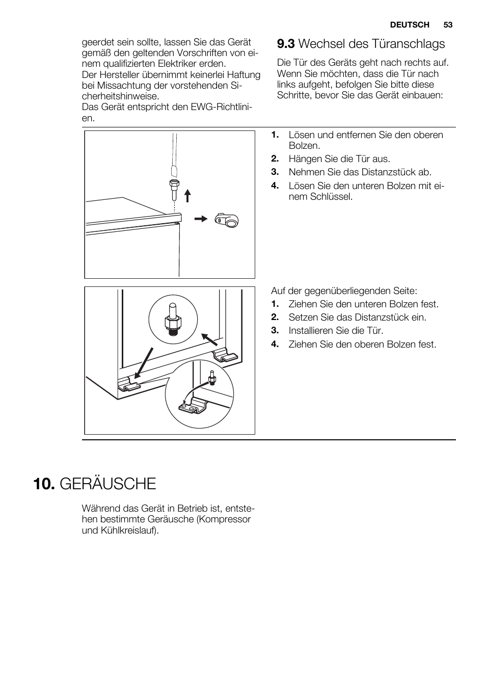 Geräusche, 3 wechsel des türanschlags | Electrolux ERN1400AEW User Manual | Page 53 / 60